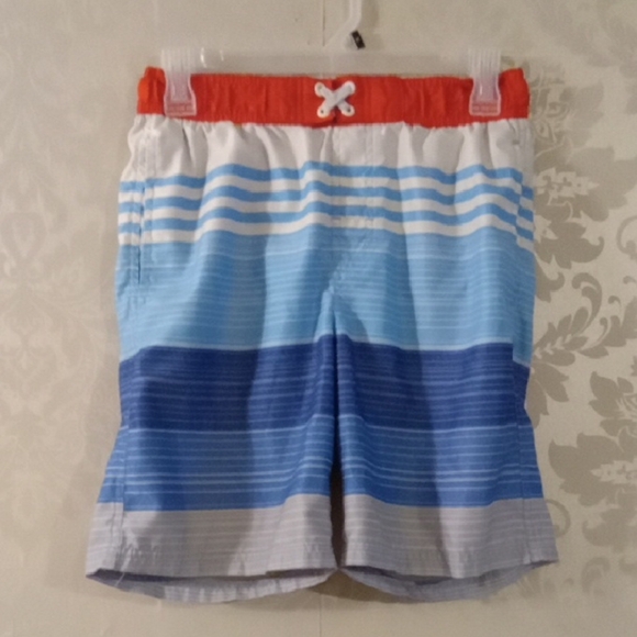 Revolution Red and Blue Swim Trunks with Striped Design - Picture 1 of 4